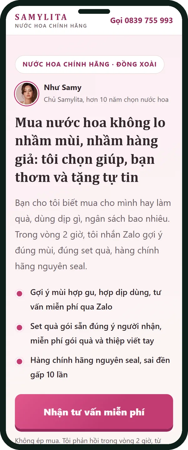 Web thu khách tuvan.samylita.com hiển thị trên điện thoại